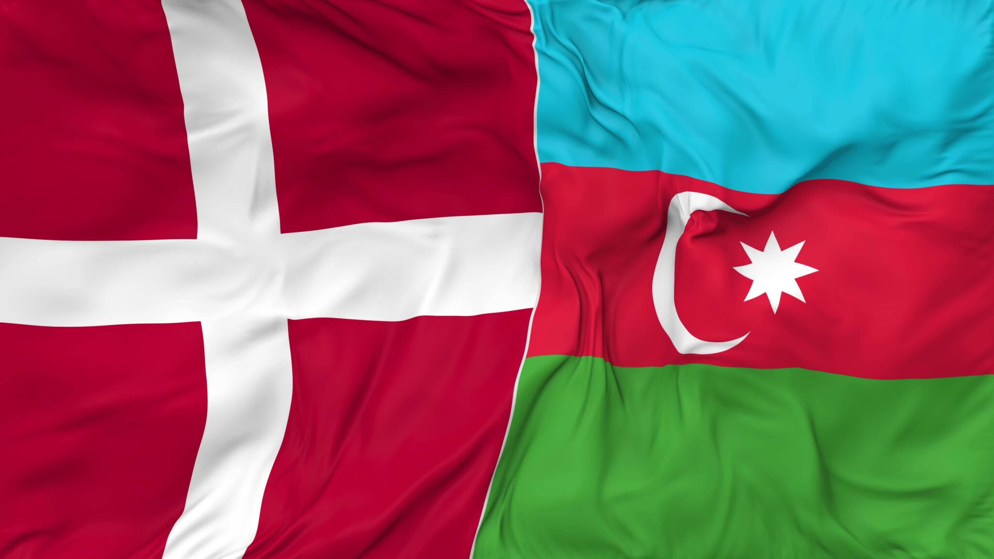 Denmark And Azerbaijan Flags Together Seamless Looping Background Looped Bump Texture Cloth Waving Slow Motion 3d Rendering Free Video